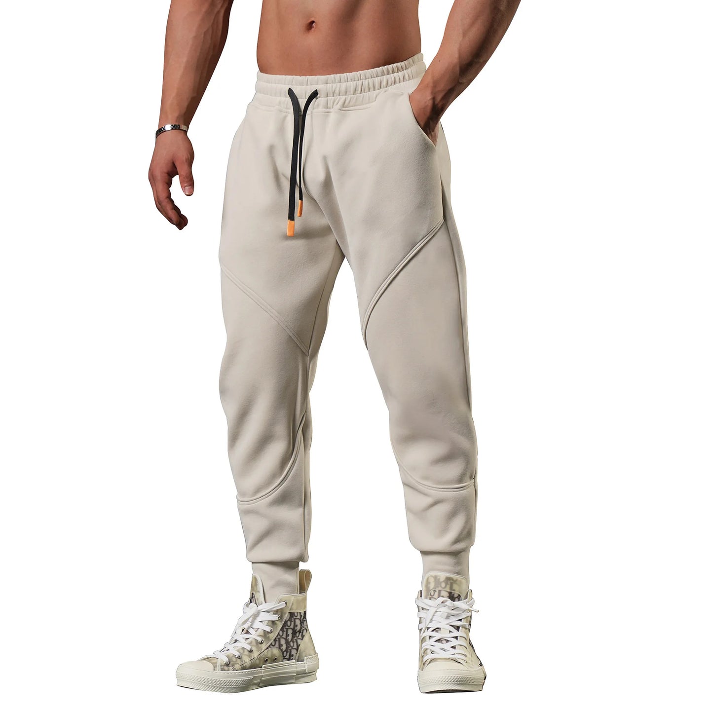 2028 New Men’s sports casual trousers winter loose thick outdoor running cuff sweatpants gym American basketball training pants