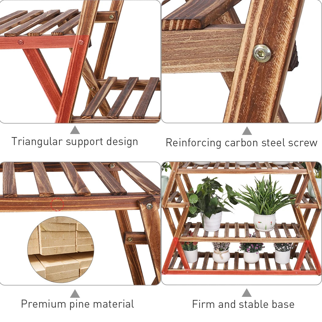 Extra Large Multi Tier Wood Flower Rack Plant Stand Bonsai Shelf Indoor Outdoor