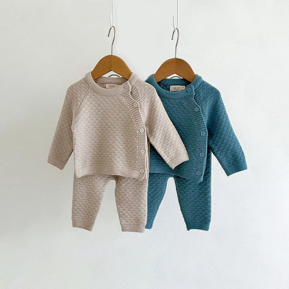 2Pcs Baby Boy Clothes Set Autumn Winter Soft Knit Cotton Baby Boy Sweater + Pants Kids Outfit Spring
