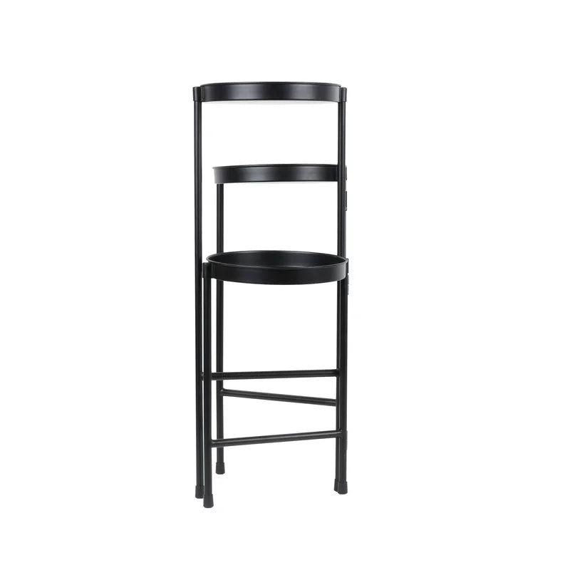 Black Metal 3 Tier Plant Stand Indoor Outdoor Flower Display Storage Rack Collapsible Design Durable Iron Construction Elegant