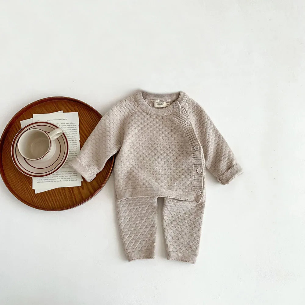 2Pcs Baby Boy Clothes Set Autumn Winter Soft Knit Cotton Baby Boy Sweater + Pants Kids Outfit Spring