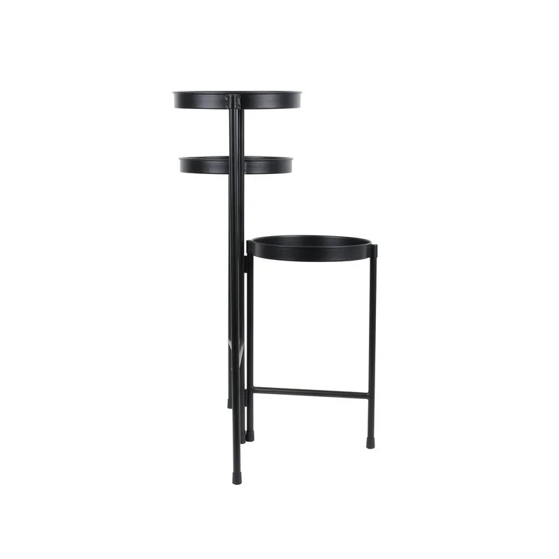 Black Metal 3 Tier Plant Stand Indoor Outdoor Flower Display Storage Rack Collapsible Design Durable Iron Construction Elegant