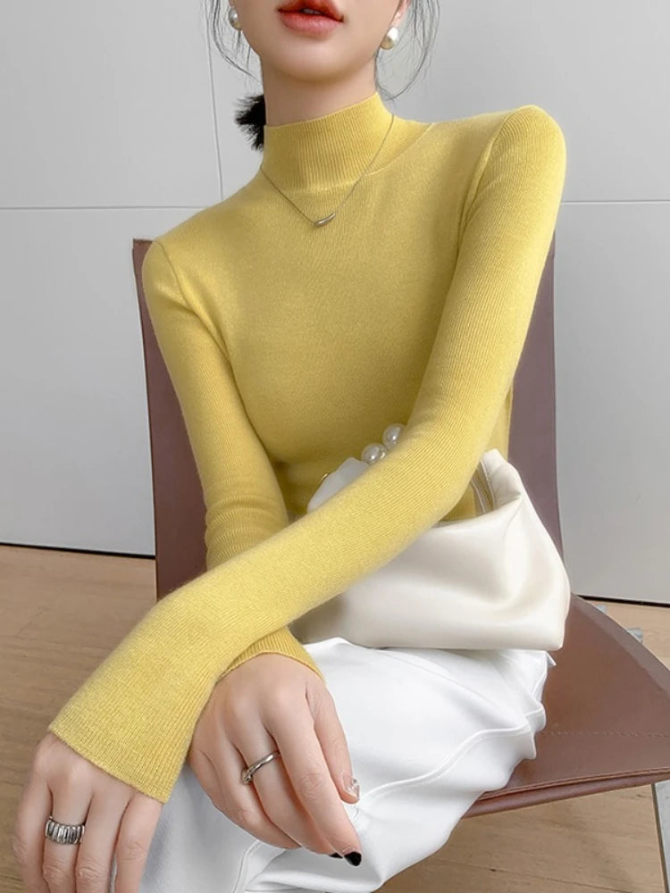 2026 Vintage Basic Solid Knitted Tops Autumn Winter Women Sweater Casual Slim Turtleneck Pullovers Korean Simple Chic Sweate