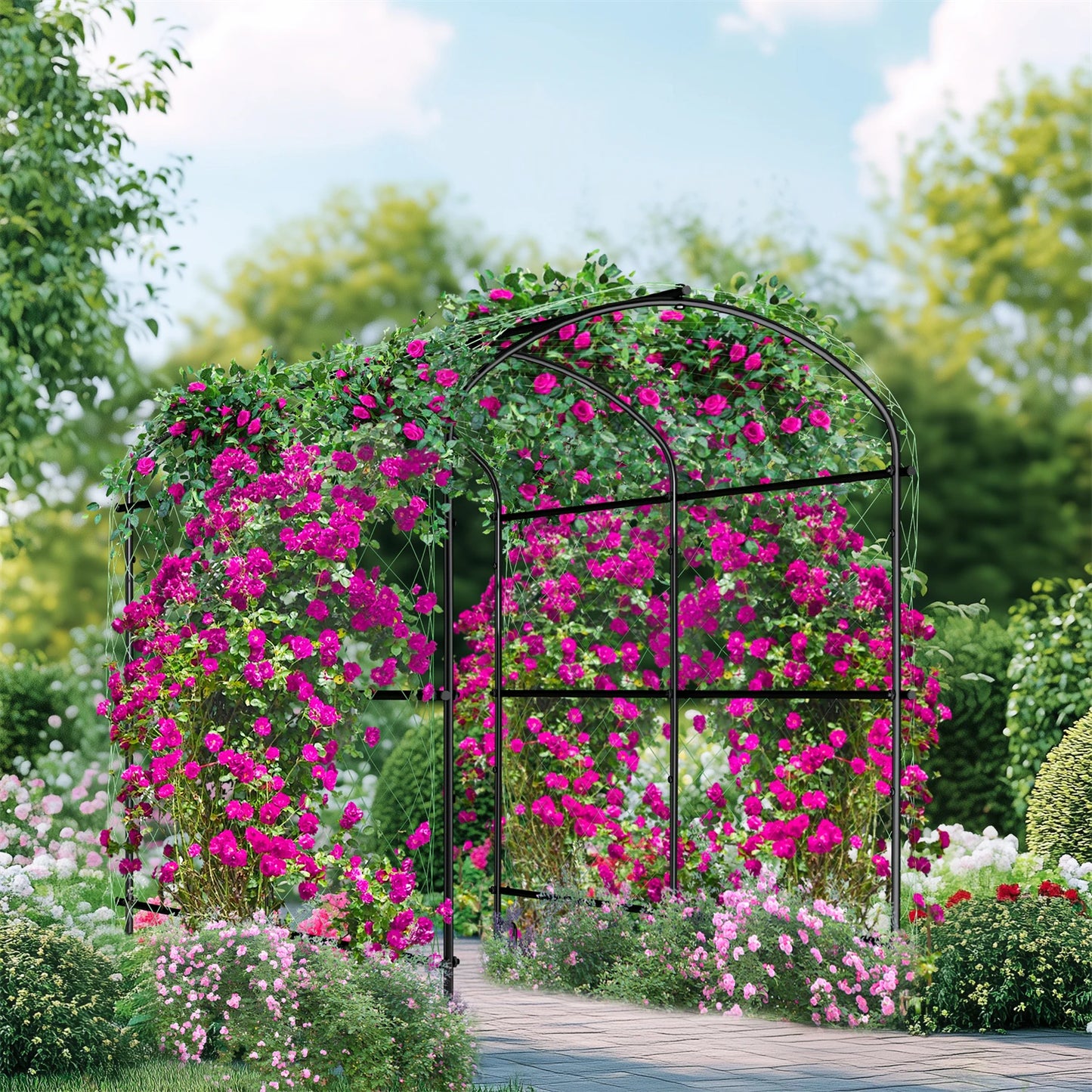160/220CM Tall Garden Arch Trellis Metal Plant Cucumber Support Trellis Archway for Outdoor Yard Lawn Tunnel Trellis, 1PCS